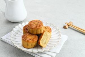 Moon Cake, traditional Chinese snack popular during the mid-autumn festival. photo