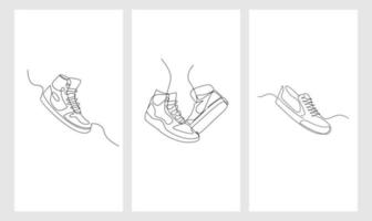 conjunto de zapatillas de deporte de dibujo de línea continua de vector