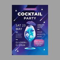 Cocktail party poster with alcohol beverages in glasses on dark blue background vector illustration