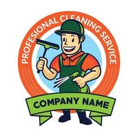 Window Cleaning  mascot character with squeegee spray vector illustration in retro style, good for Cleaning service Business company logo,and tshirt, patch, sticker design