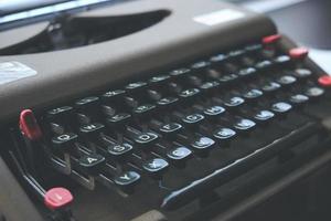 Keyboard of an old retro typewriter style and vintage, close up. photo