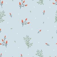 Seamless spring flower with wild flora on blue background, Vector illustration Repeat pattern Vintage cute floral for wrapping,textile,wallpaper or fabric concept