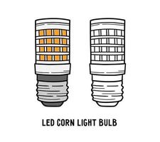 Corn LED light bulb, energy saving eco lamp icon in linear doodle style vector