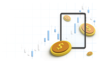 3D Illustration of financial and payment concept with smartphone, money, coin and credit card. png