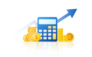 financier et Paiement concept avec calculatrice, argent, pièce de monnaie et crédit carte. png