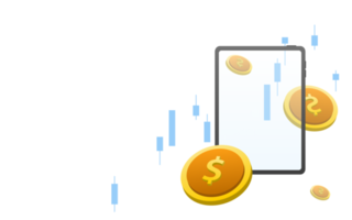 financier concept et tablette, argent et pièce de monnaie. png