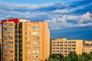 Residential high-rise houses. Aerial view of buildings in suburbs photo