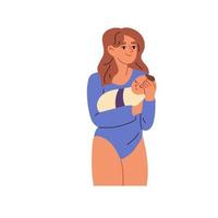 Mother with a newborn baby in arms. Mother's love and care. Happy mother and child. Happy mother embracing baby. Flat vector illustrations