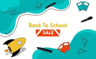 banner horizontal de ventas de regreso a la escuela. primer día de clases, ilustración vectorial vector