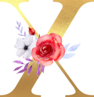 flores em aquarela com alfabeto de ouro png