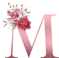 Watercolor Flowers with Rose Gold Alphabet png