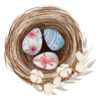 huevos de pascua en el nido acuarela
