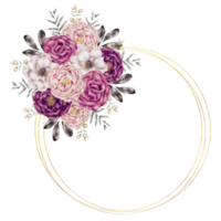 aquarelle de couronne de fleurs avec cadre doré png