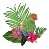 Tropical composition with bird watercolor hand paint png