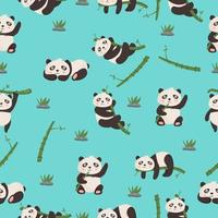 lindo, caricatura, oso panda, seamless, patrón, animales, plano de fondo, con, bambú vector