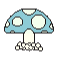 Pixel art mushroom cartoon retro game style. Pixel art, digital mushroom, flat web icon, design retro object. Transparent background. Illustration png