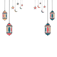 decoratief sjabloon ontwerp voor Ramadan met sterren, maan, en lantaarn. hand- getrokken Ramadan kareem met lantaarn. transparant achtergrond. PNG illustratie