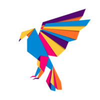 Eagle origami. Abstract colorful vibrant eagle logo design. Animal origami. Transparent background. Png illustration
