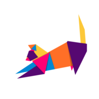 Cat origami. Abstract colorful vibrant Cat logo design. Animal origami. Transparent background. Png illustration