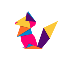 ekorre origami. abstrakt färgrik vibrerande ekorre logotyp design. djur- origami. transparent bakgrund. illustration png