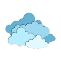 blå papper skära ut moln ikoner, tecken, väder symboler. papper skära massa av moln. solig dag moln. kreativ papper hantverk konst stil. transparent bakgrund. png illustration