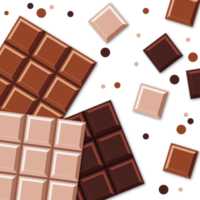 chocolate barras. realista chocolate bar con piezas. leche, oscuro y blanco chocolate barras. transparente antecedentes. ilustración png