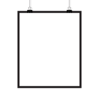 maquetas colgando en el pared. póster Bosquejo con blanco marco. realista vacío bandera. transparente antecedentes. ilustración png