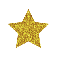 Gold shiny glitter glowing star with shadow isolated on white background. Transparent background. Illustration png