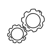 Hand drawn doodle of mechanical cogs. Concept of development, moving process, study, learning. Vector illustration of outline mechanical construction, technical symbol, gear cogs, cogwheel.