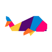 Whale origami. Abstract colorful vibrant whale logo design. Animal origami. Transparent background. Illustration png