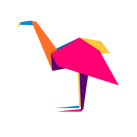 flamingo origami. abstrakt färgrik vibrerande flamingo logotyp design. djur- origami. transparent bakgrund. illustration png