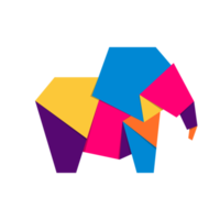 Elephant origami. Abstract colorful vibrant elephant logo design. Animal origami. Transparent background. Illustration png