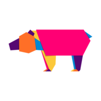 Bear origami. Abstract colorful vibrant bear logo design. Animal origami. Transparent background. Illustration png