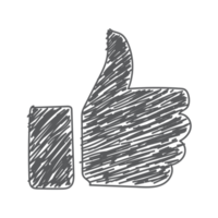 Thumbs up sketch icon for web and mobile. Hand drawn vector thumbs up icon. Transparent background. Illustration png