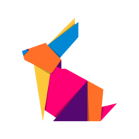 Rabbit origami. Abstract colorful vibrant rabbit logo design. Animal origami. Transparent background. Illustration png