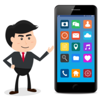 Businessman present with smartphone png