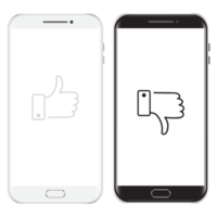 Black and white set phones with symbols thumb up and down png