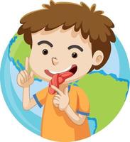 Boy with tongue twister in front of earth logo vector