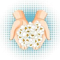 Popcorn on human hands vector