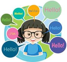 Hello speech bubbles with cartoon character vector