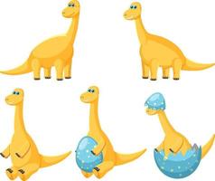 Different cute apatosaurus dinosaur cartoon characters vector