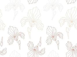 Floral seamless pattern with iris flowers, endless texture with ink sketch art vector