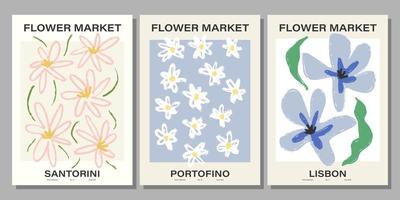 Flower market poster set. Abstract floral illustration. Botanical wall art collection, vintage poster aesthetic. Vector illustration
