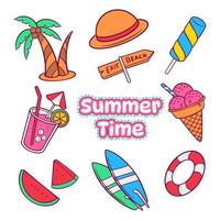 Hand Drawn Summer Set of Doodle. Summer Icon Set vector