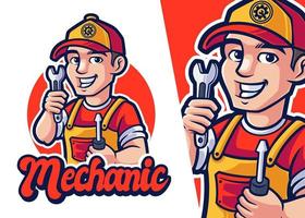 mecánico mascota dibujos animados logo. hombre personaje profesión logo vector