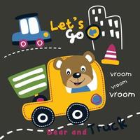 bear and truck funny animal cartoon vector