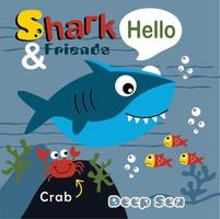 shark and friends funny animal cartoon vector