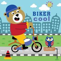 bear the biker funny animal cartoon vector