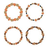 Autumn round frames with leaves, berries and acorns set vector