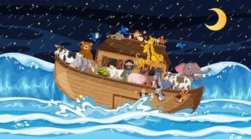 Ocean scene with Noah's ark with animals vector